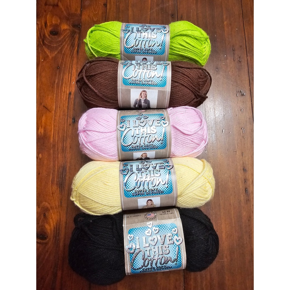 Hobby Lobby I Love This Cotton Yarn Bundle 5 Skeins‎ Pink Yellow Black Green